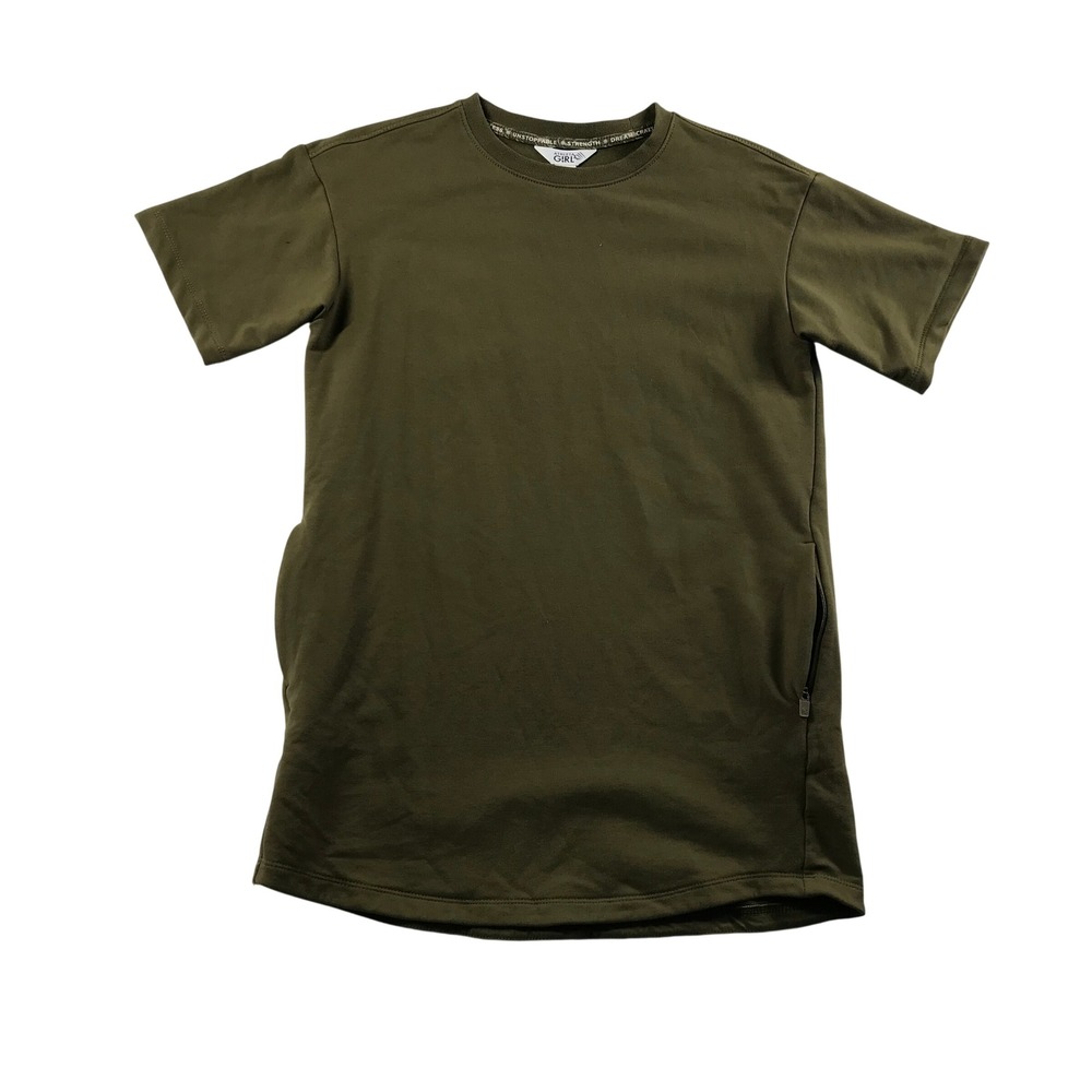Athleta Girl Olive Green Short Sleeve French Terry Sweatshirt Dress Size L 12